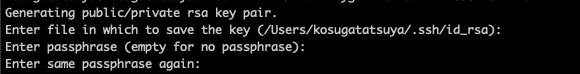 ssh-keygenコマンドを入力した際に出てくるターミナル画面