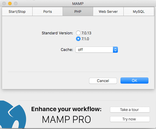 mampのPHPのバージョンが確認できるところ